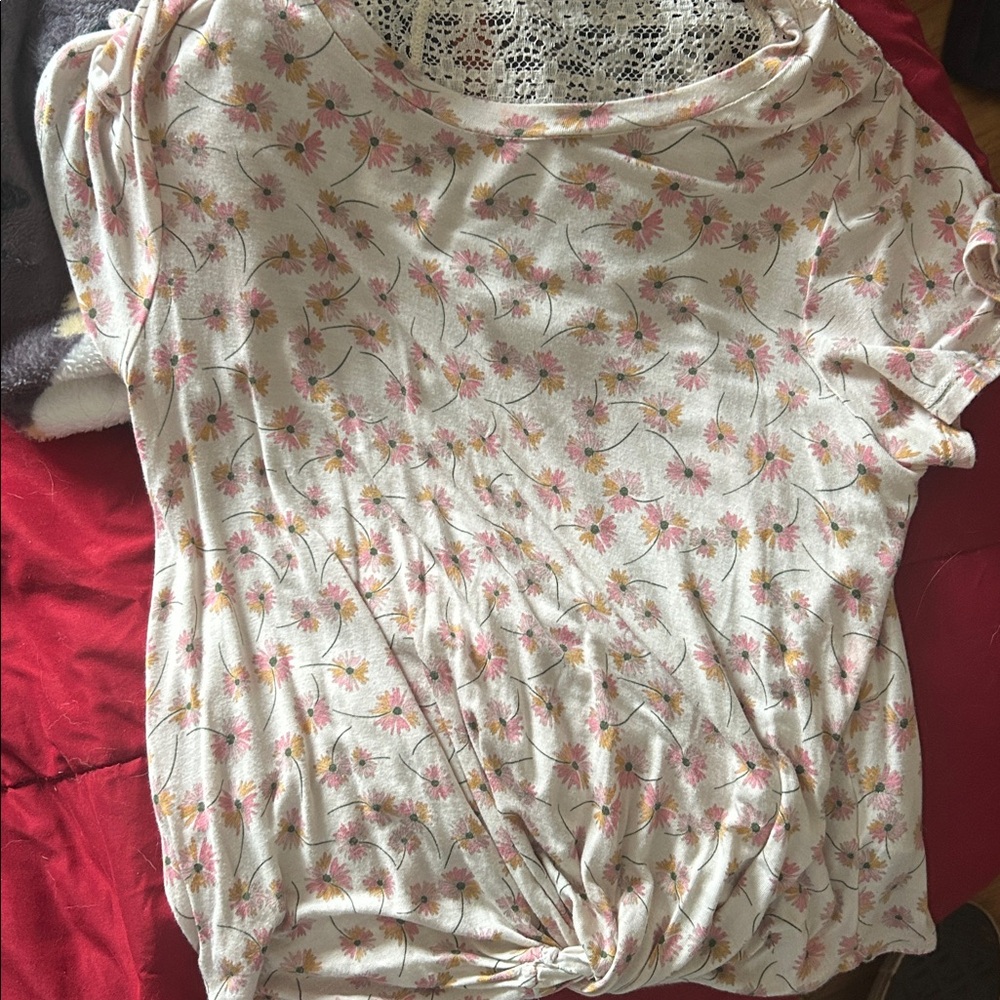 SO Floral Print Women's Top - Cream and Pink
